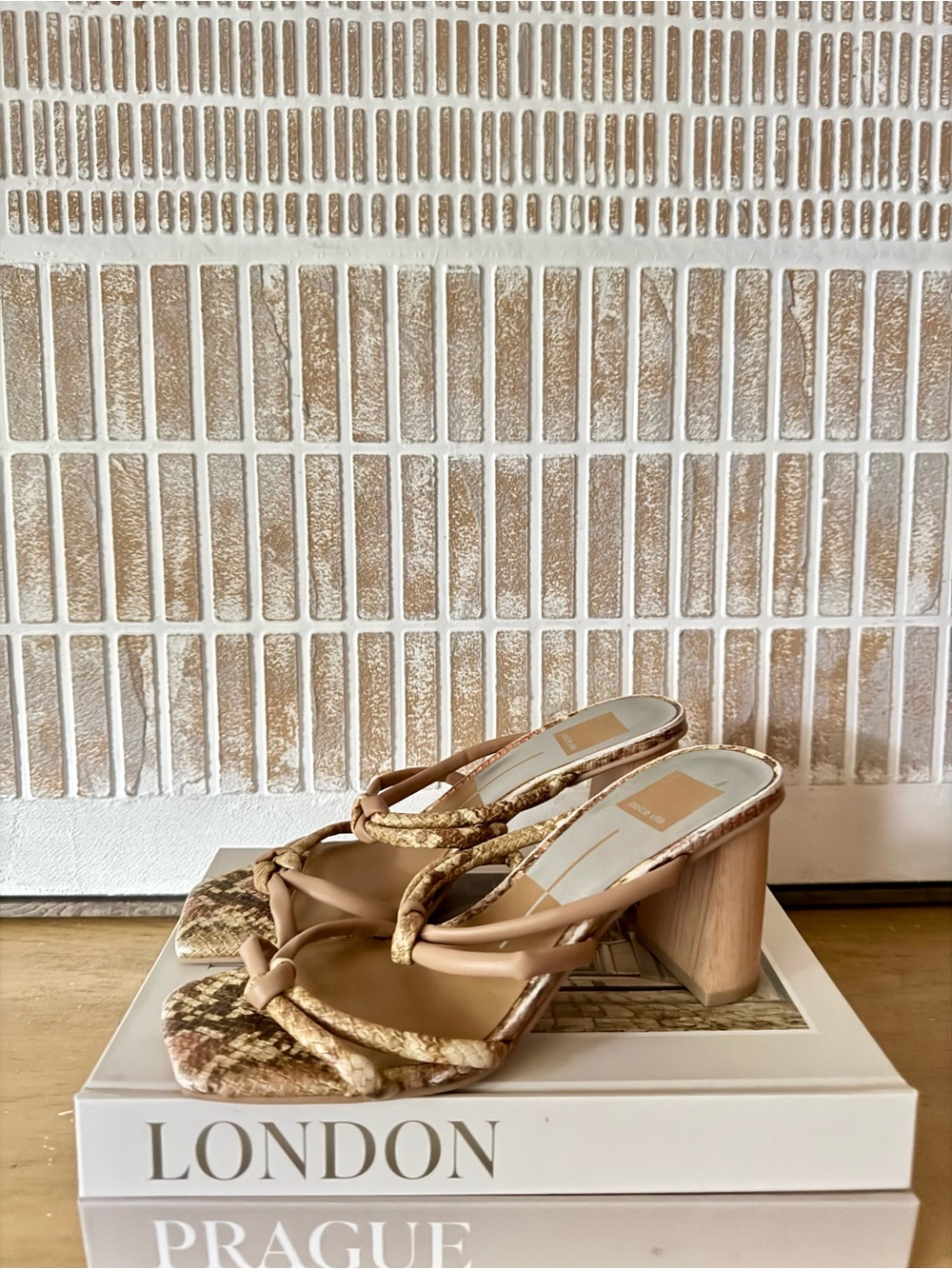 Dolce Vita Neutral Snake-Print Block Heel Sandals with Knotted Straps - 7